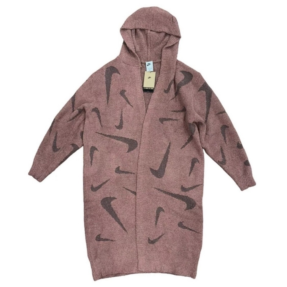 Nike Sportswear Phoenix Cozy Boucle Long Knit Cardigan Smokey Mauve Size Large - Picture 3 of 13